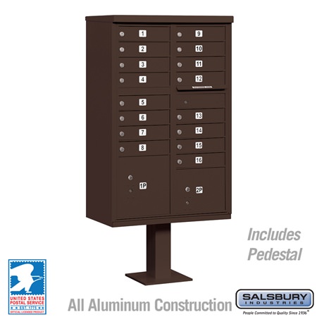 Salsbury 3316BRZ-U Cluster Box Unit 16 A Size Doors Type III USPS Access