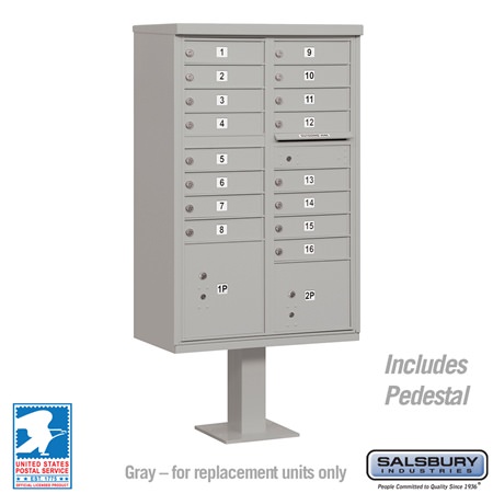 Salsbury 3316GRY-U Cluster Box Unit 16 A Size Doors Type III USPS Access