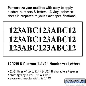 Salsbury 1202BLK Custom Numbers / Letters Horizontal 1.5 Inches High