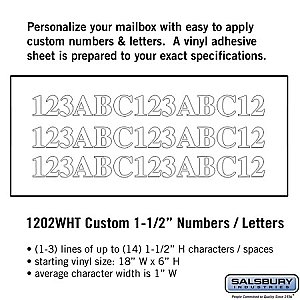 Salsbury 1202WHT Custom Numbers / Letters Horizontal 1.5 Inches High