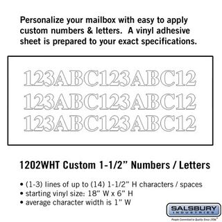 Salsbury 1202WHT Custom Numbers / Letters Horizontal 1.5 Inches High