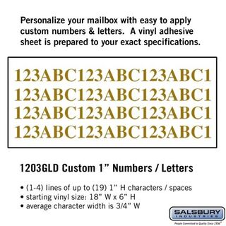 Salsbury 1203GLD Custom Numbers / Letters Horizontal 1 Inch High