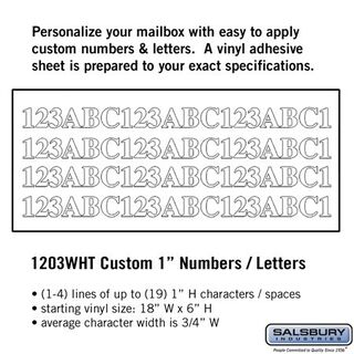 Salsbury 1203WHT Custom Numbers / Letters Horizontal 1 Inch High