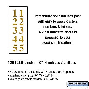 Salsbury 1204GLD Custom Numbers / Letters Vertical 3 Inches High