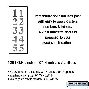 Salsbury 1204REF Custom Numbers / Letters Vertical 3 Inches High