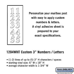 Salsbury 1204WHT Custom Numbers / Letters Vertical 3 Inches High