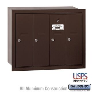 Salsbury 3504ZRU Vertical Mailbox 4 Doors Recessed Mounted USPS Access